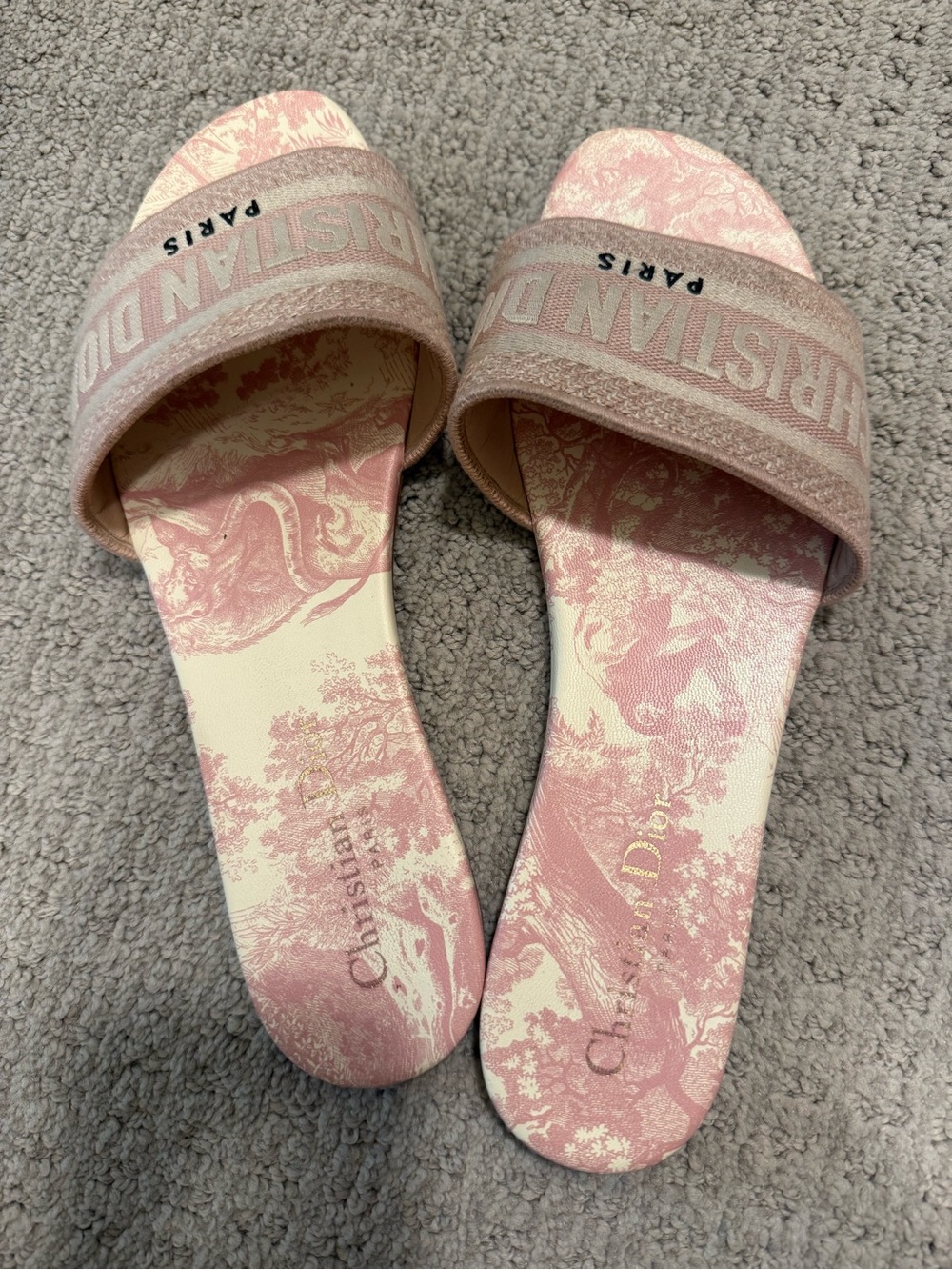 Dior Pink Toile Slip-On Slide Sandals